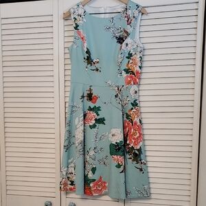 Hanpceirs Floral Romantic Whimsical Sleeveless Blue Dress, Size Large
